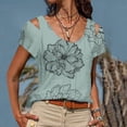 thumbnail image 2 of Tops con estampado de flores recortadas en el hombro de manga corta con cuello redondo a la moda para mujer Fridja bn6154, 2 of 5
