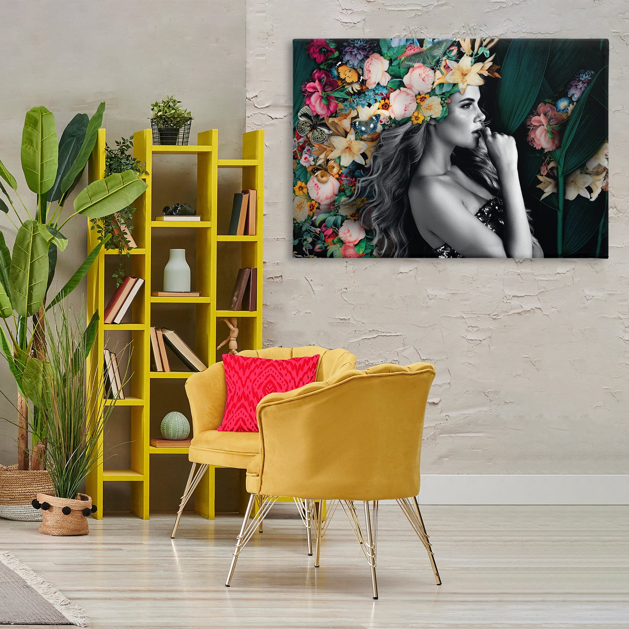 Stupell Industries Woman with Tropical Flowers Plants & Flowers Painting Wrapped Canvas Art Print Wall Art, 45 x 30