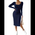 thumbnail image 3 of Vestido de Otoño para Mujer, Larga, Cuello Cuadrado, Tejido, Midi, para Playa, Resort, con Abertura, Maxivestido Ajustado. Azul Real M, 3 of 7