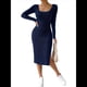 thumbnail image 3 of Vestido de Otoño para Mujer, Larga, Cuello Cuadrado, Tejido, Midi, para Playa, Resort, con Abertura, Maxivestido Ajustado. Azul Real M, 3 of 7
