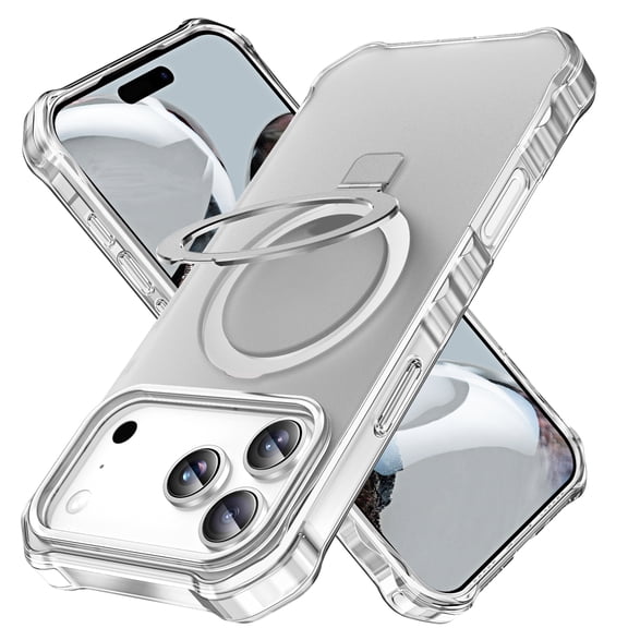 GJL Magnetic Case for iPhone 18 Pro Max with Ring Stand, Shockproof Protective Cover with Raised Camera Screen Bezels, Clear