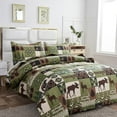 thumbnail image 4 of Green Essen Rustic Quilt Sets Queen/Full Size Reversible Lodge Bedding Set Country Quilt Sets Microfiber Moose Bear Bedspread Patchwork Coverlet Cabin Decor, 4 of 7