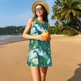 thumbnail image 3 of Easygdp Peacock And Flowers para Vestido Transpirable de Mujer, Vestido Suelto de Manga Corta con Pliegues y Bolsillos para el Verano, 3 of 7