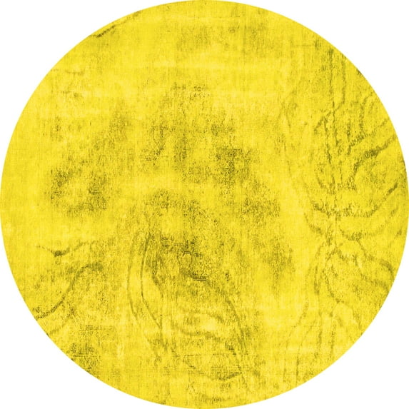 Ahgly Company Machine Washable Indoor Round Abstract Yellow Modern Area Rugs, 6' Round
