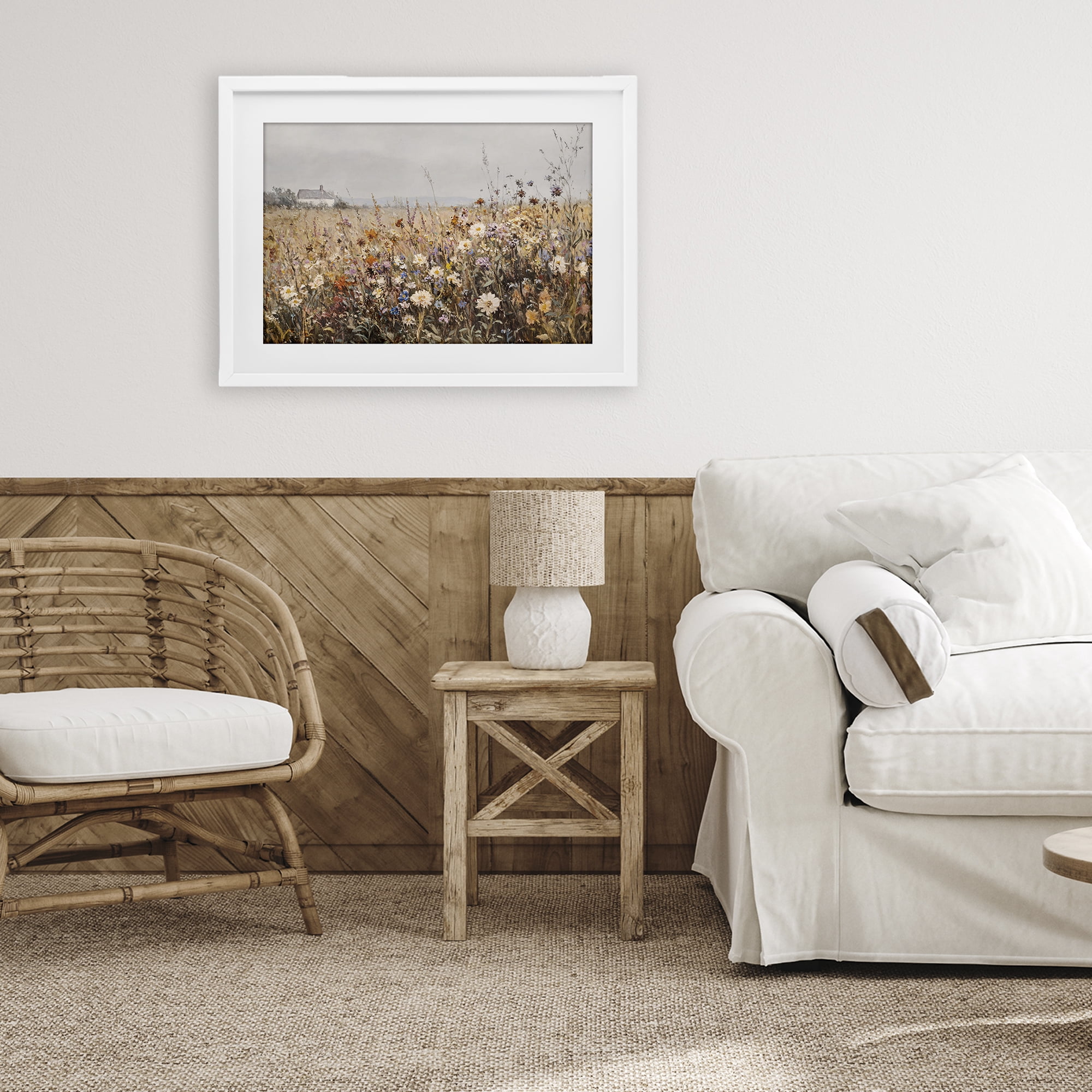 Stupell Industries Quaint Cottage Meadow White Framed Print Under Glass, design by Jacky Ngan