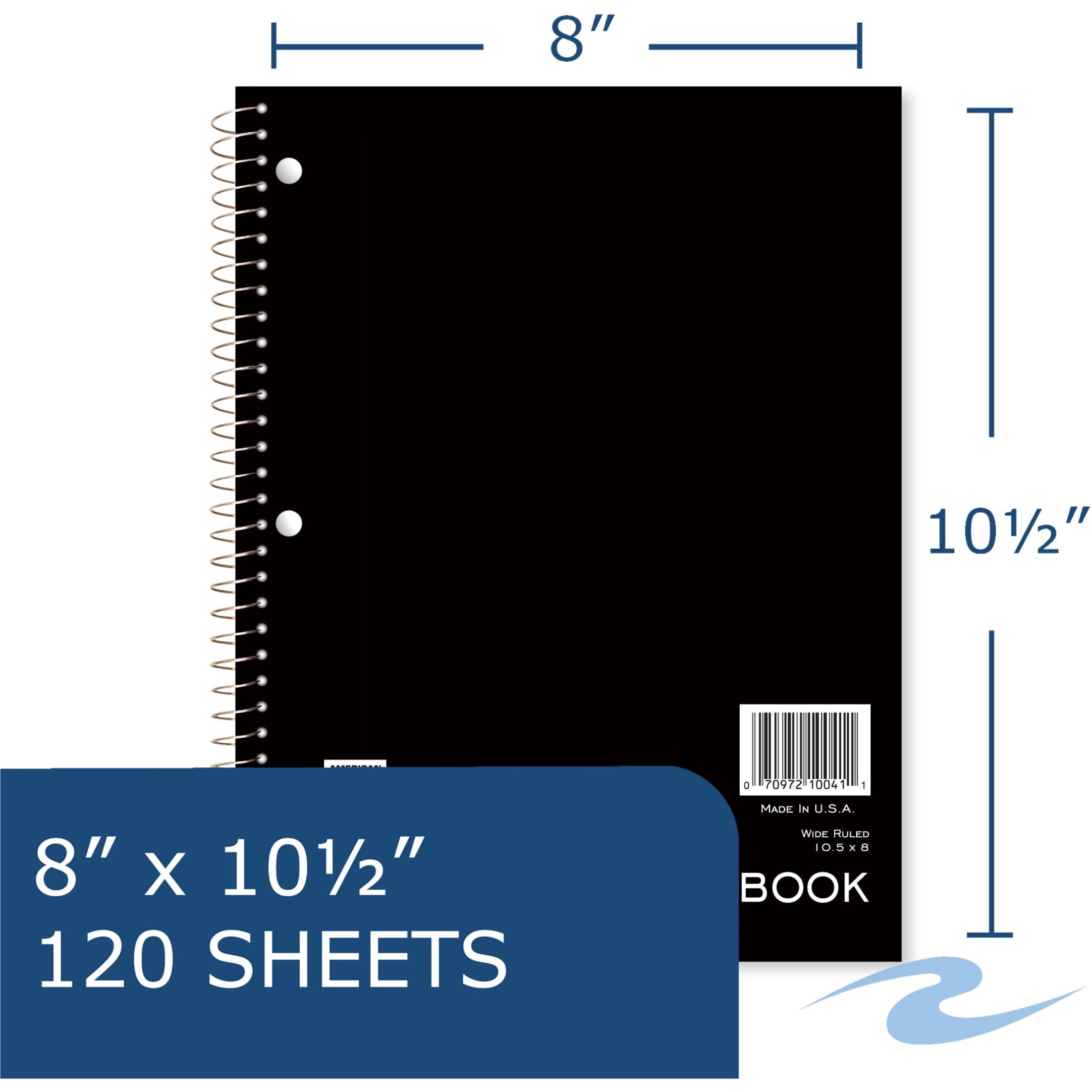 Roaring Spring Wide Ruled Three Subject Spiral Notebook - 120 Sheets - 240 Pages - Printed - Spiral Bound - Both Side Ruling Surface Red Margin - 3 Hole(s) - 15 Lb Basis Weight - 56 G/m²