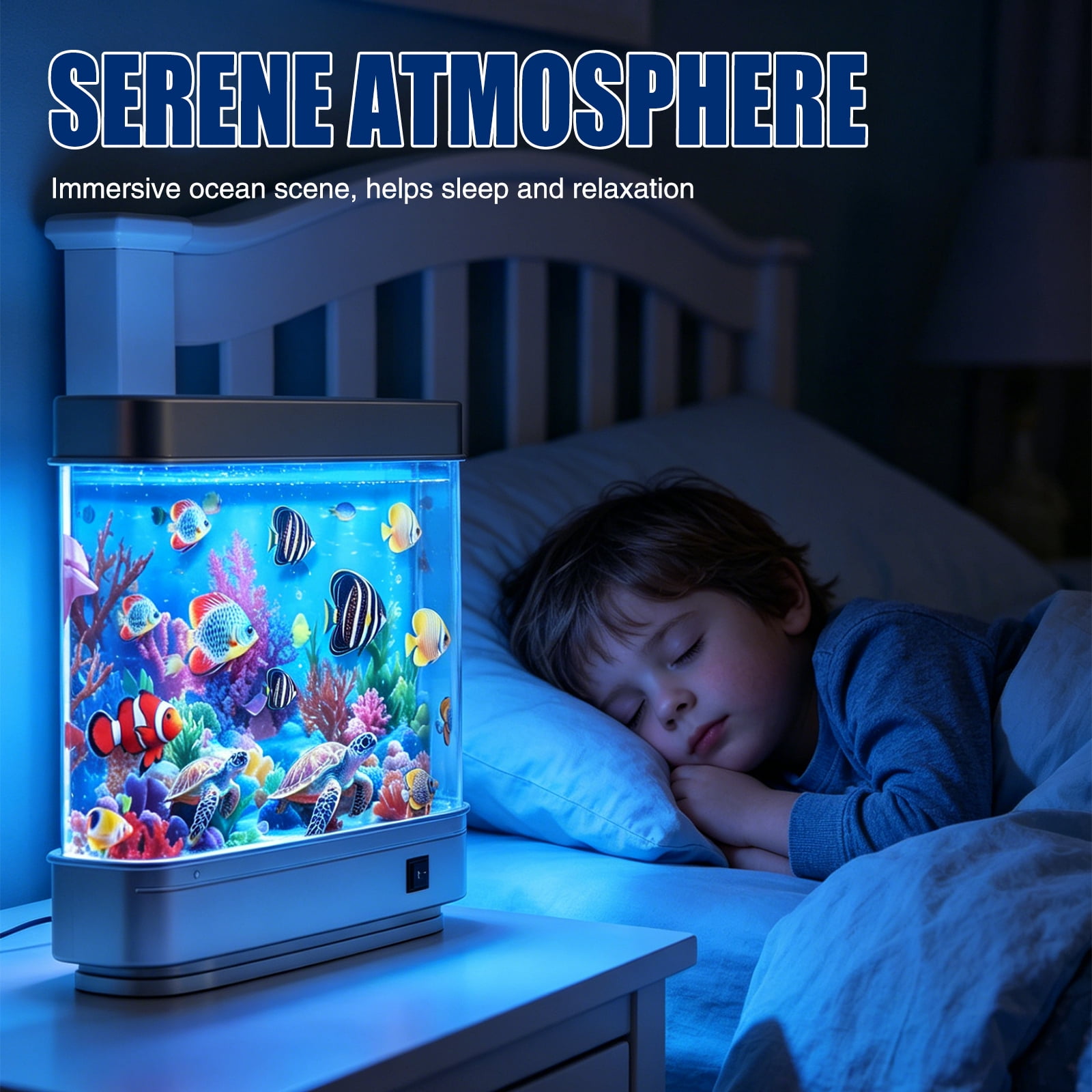 Artificial Fish Tank Virtual Ocean Toy - Mini Office Desk Aquarium, Colorful Aquarium, Motion Lamp Night Light with Pink dolphin, Fun Gift for Kids and Adults