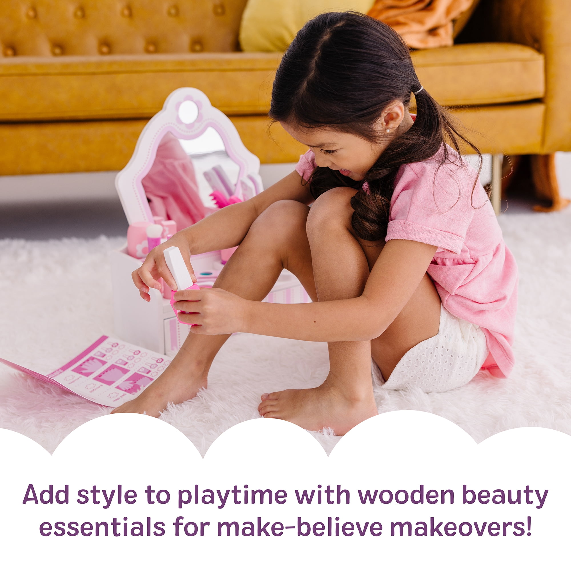 Melissa & Doug Wooden Beauty Salon Play Set with Vanity, 18 Pieces, Toddler Toy Ages 3+