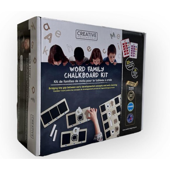 Creative Beginning Word Family Chalkboard Puzzle Kit - Tactile Learning Set with Chalkboard Base, 20 Word Cards & Tracer Letters, Early Literacy Toy for Preschool