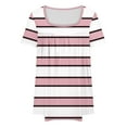 thumbnail image 5 of Plus Size Short Sleeve Tops Womens 1X-5X Square Neck Striped Summer Loose Tunic Tee Shirts with Pleats (5XL, Pink), 5 of 5