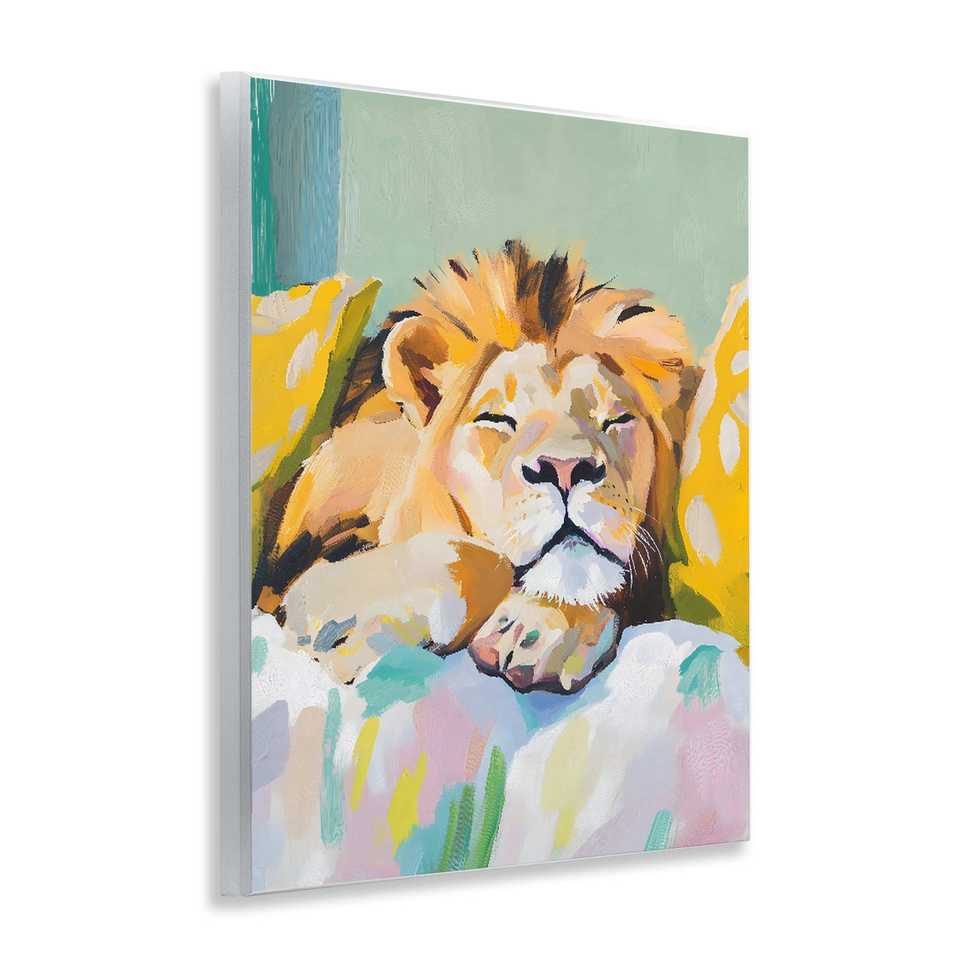 Stupell Industries Sleeping Lion on Pastel Pillows Wall Plaque Art, design by The Prints Vibe
