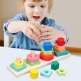 thumbnail image 4 of Montessori Geometric Stacker Development Clasificación Bloques de construcción Rompecabezas Bloques de apilamiento Juguetes para Navidad 4 Post Rectangle Baoblaze Apilador geométrico, 4 of 8