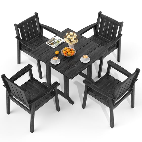 Black 5-Piece HDPE Plastic Patio Outdoor Dining Set with Arm Chairs