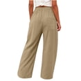 thumbnail image 3 of cocolona Womens Summer Casual Plus Size Pants Elastic Waist Straight Wide Leg Vacation Beach Trousers with Pocket, 3 of 5