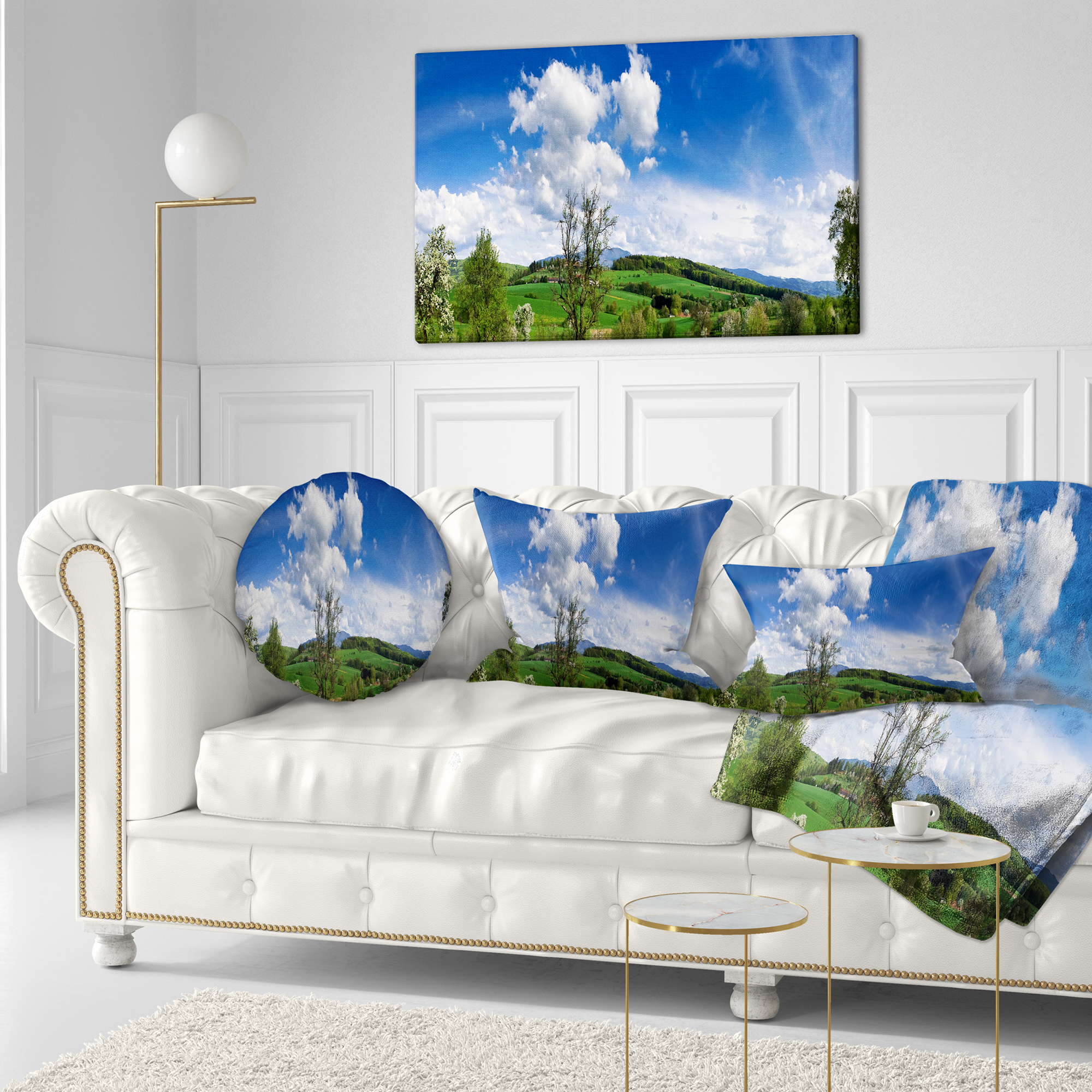 Designart Green Blue Spring Landscape - Photography Throw Pillow - 12x20