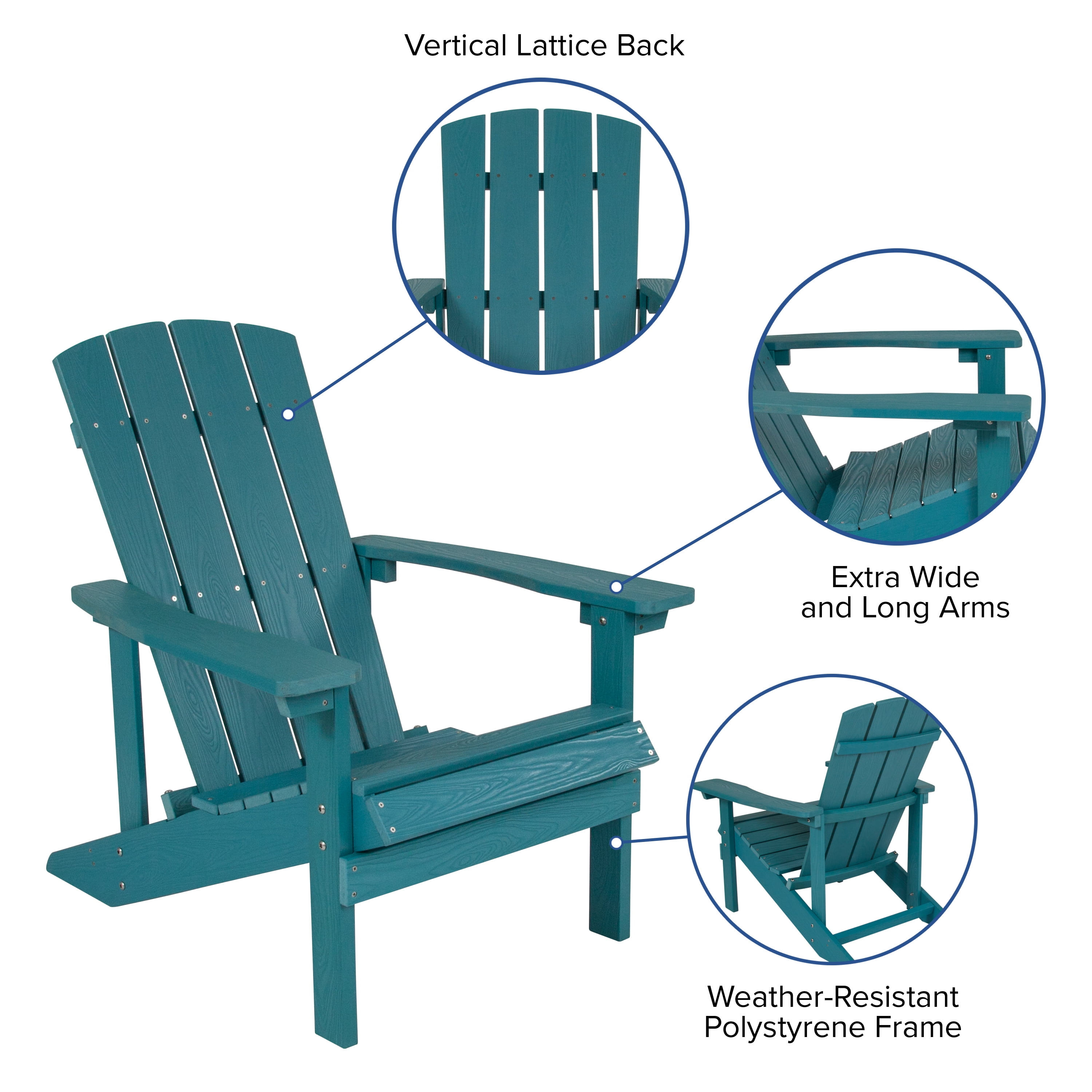 Emma + Oliver Set of 2 Outdoor Sea Foam All-Weather Poly Resin Wood Adirondack Chairs