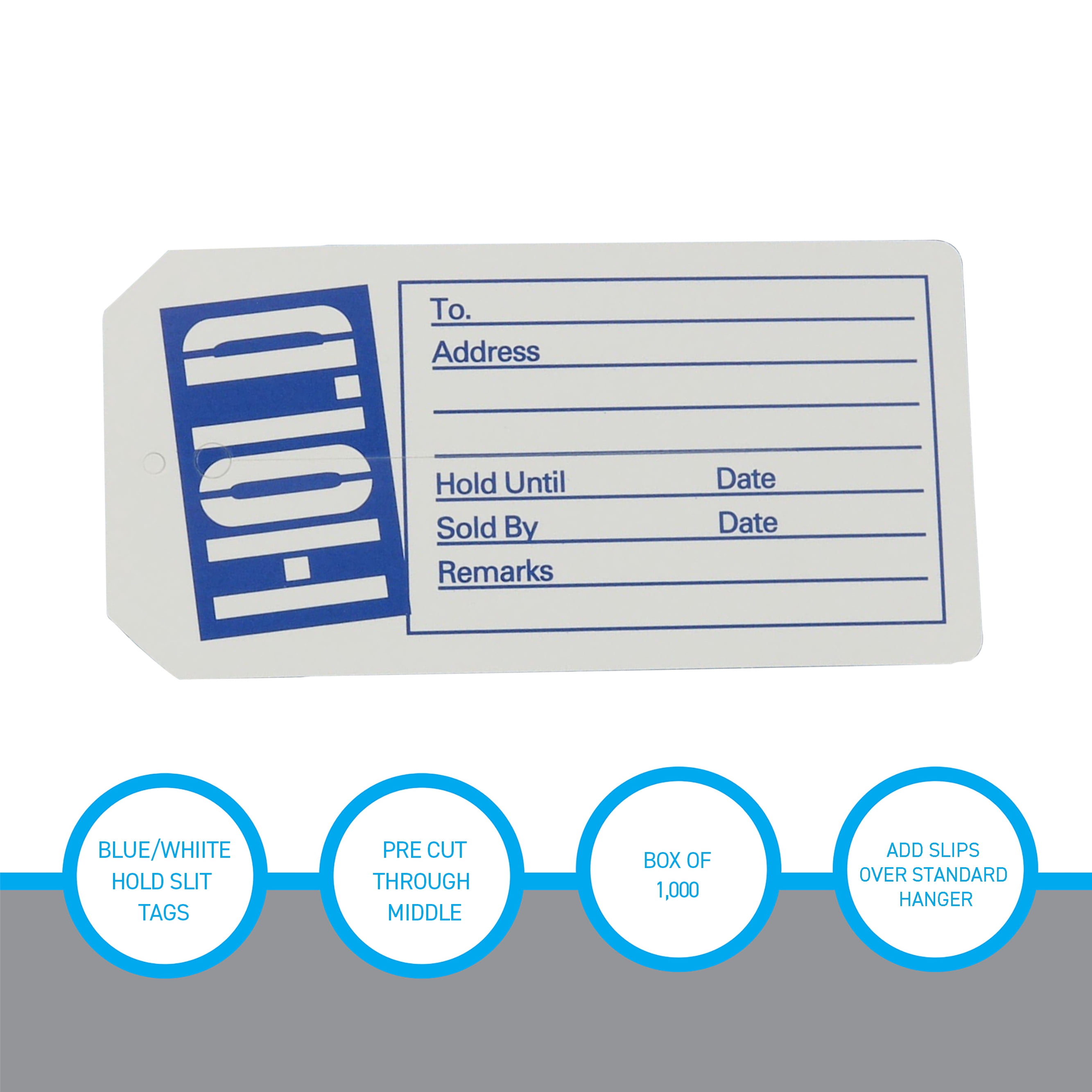 SSWBasics Blue/White Hold Slit Tags (2-3/8"W x 4-3/4"H ) - Box of 1000
