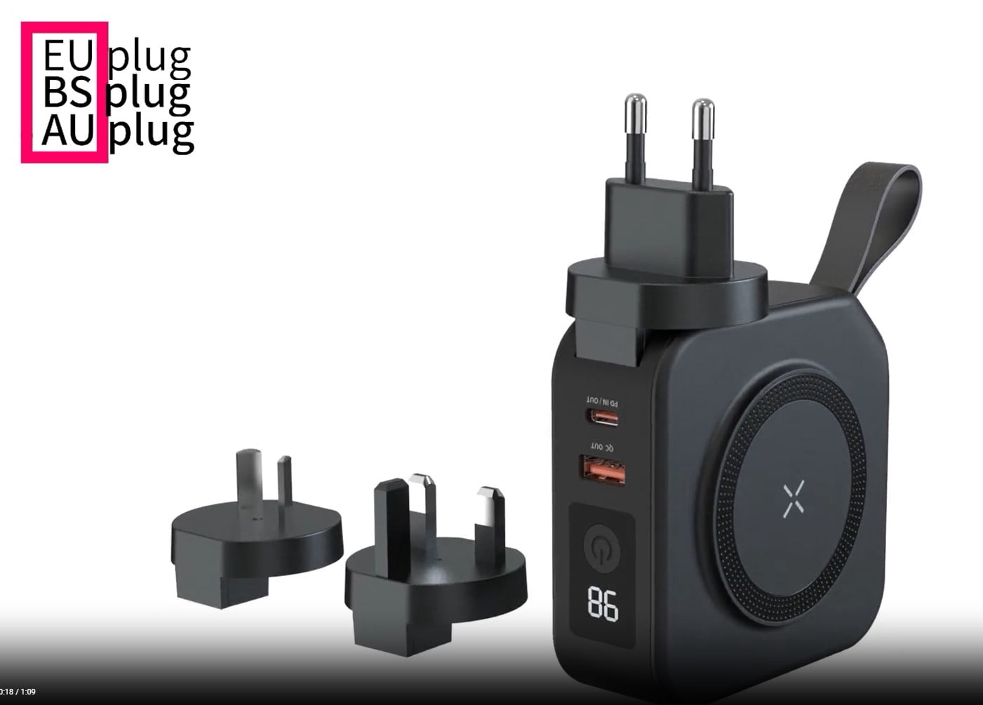 5 in 1 Super Charger Wireless Charging World Travel Charger and Adaptor 10000mah Power Bank - Black