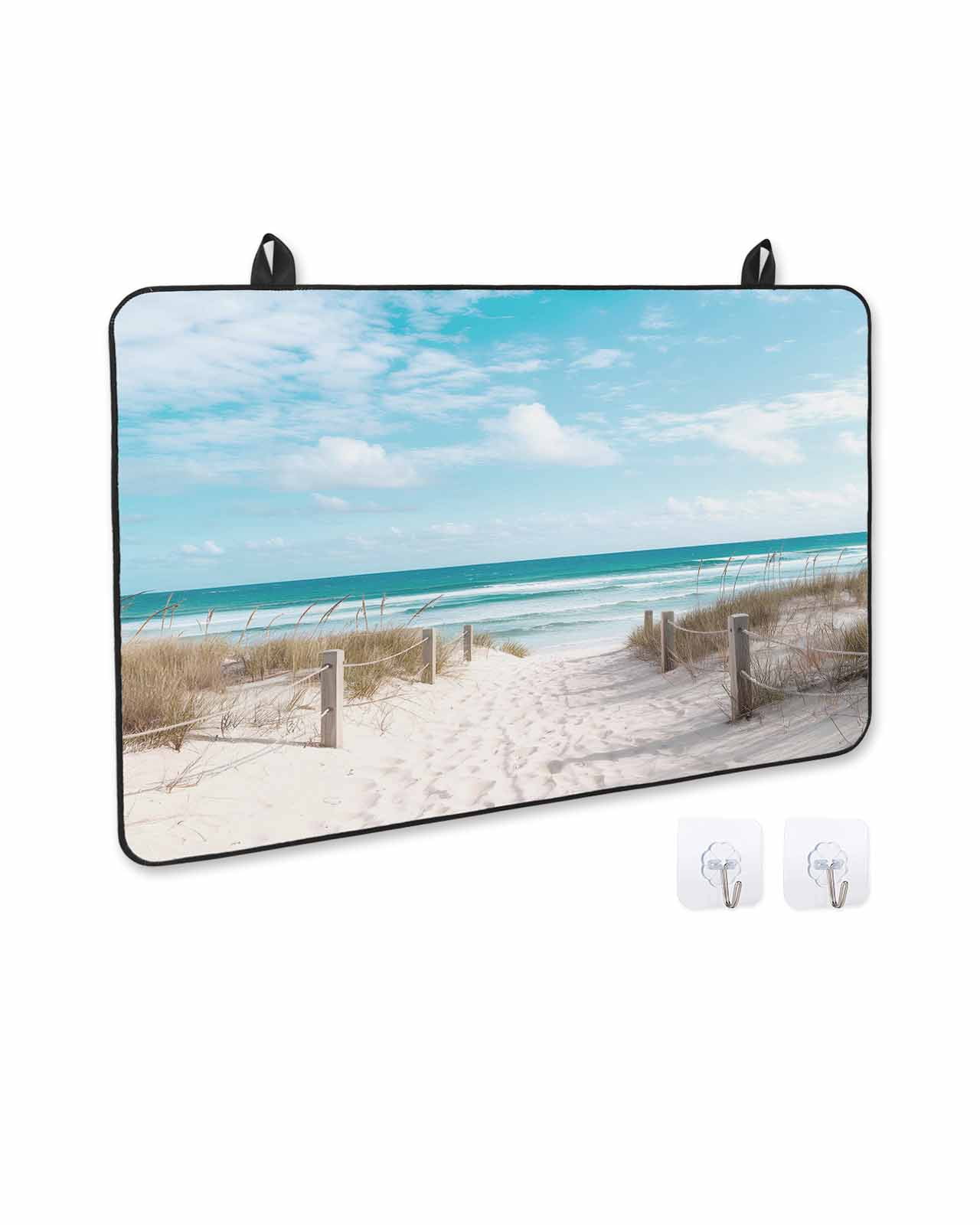 nqOlkjepod Large Induction Cooktop Protector Mat 24"x21", Summer Beach Stove Top Covers for Electric Stove, Coastal Ocean Seaside Sky Scenery Stove Burner Cover Mats, Glass Top Stove Cover