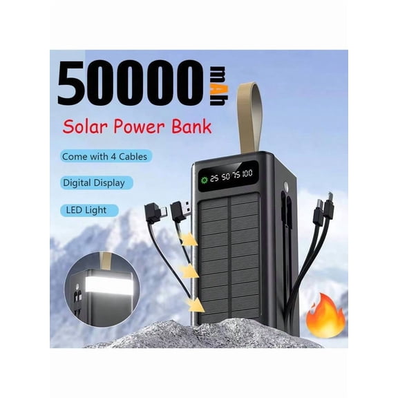 50000mAh Solar Power Bank w/ LED Display & Camping Light - Fast Charging for Phones/Electronics (Outdoor/Emergency)