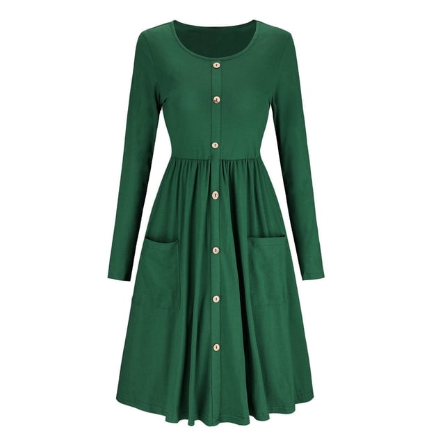 Vestido Midi Manga Larga,Vestido Manga Larga Redondo Mujer Vestido Manga Larga Mujer Vestido Cuello Redondo Tecnología Avanzada