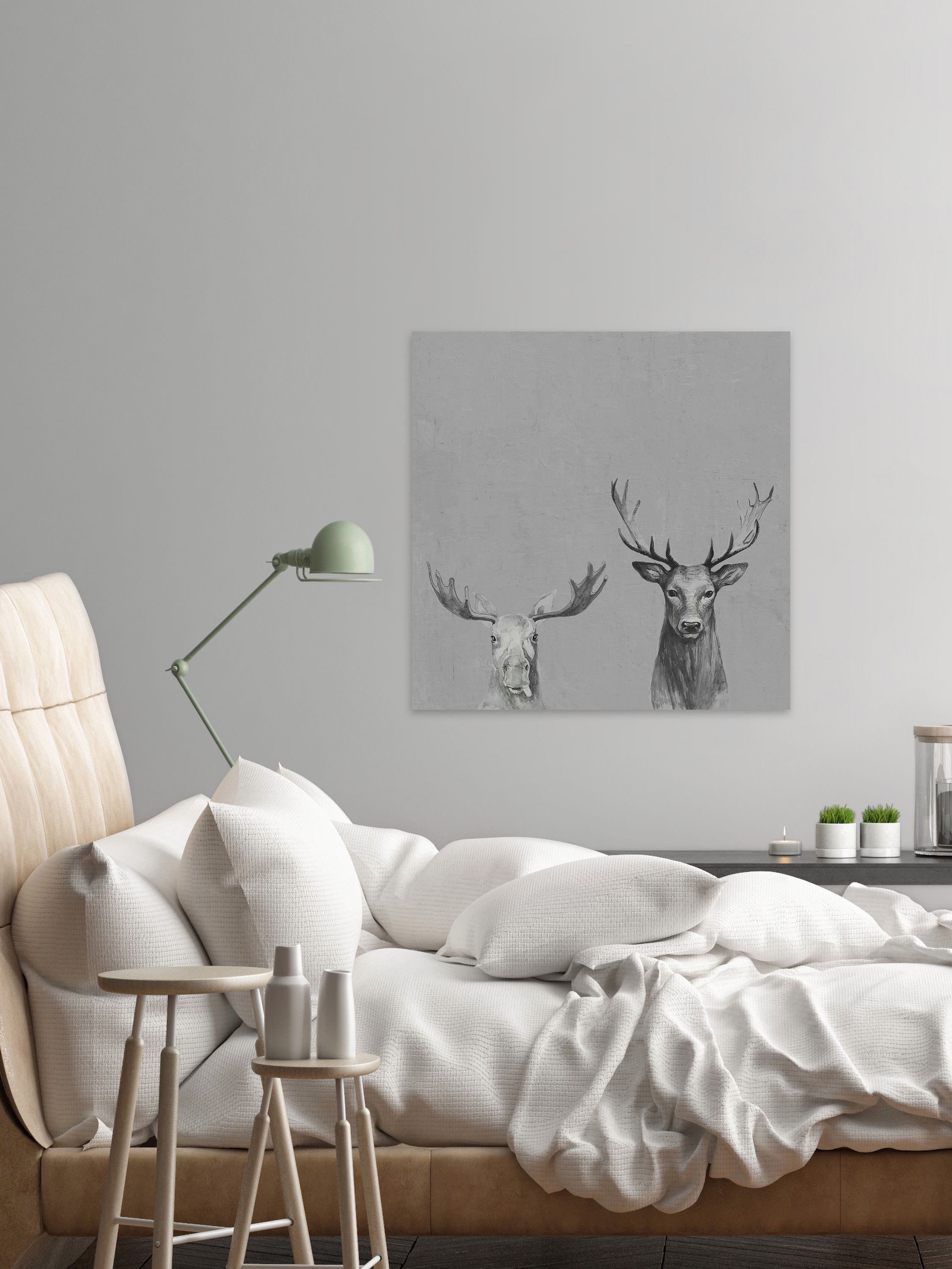 Antler Rules in Gray Painting Print on Wrapped Canvas