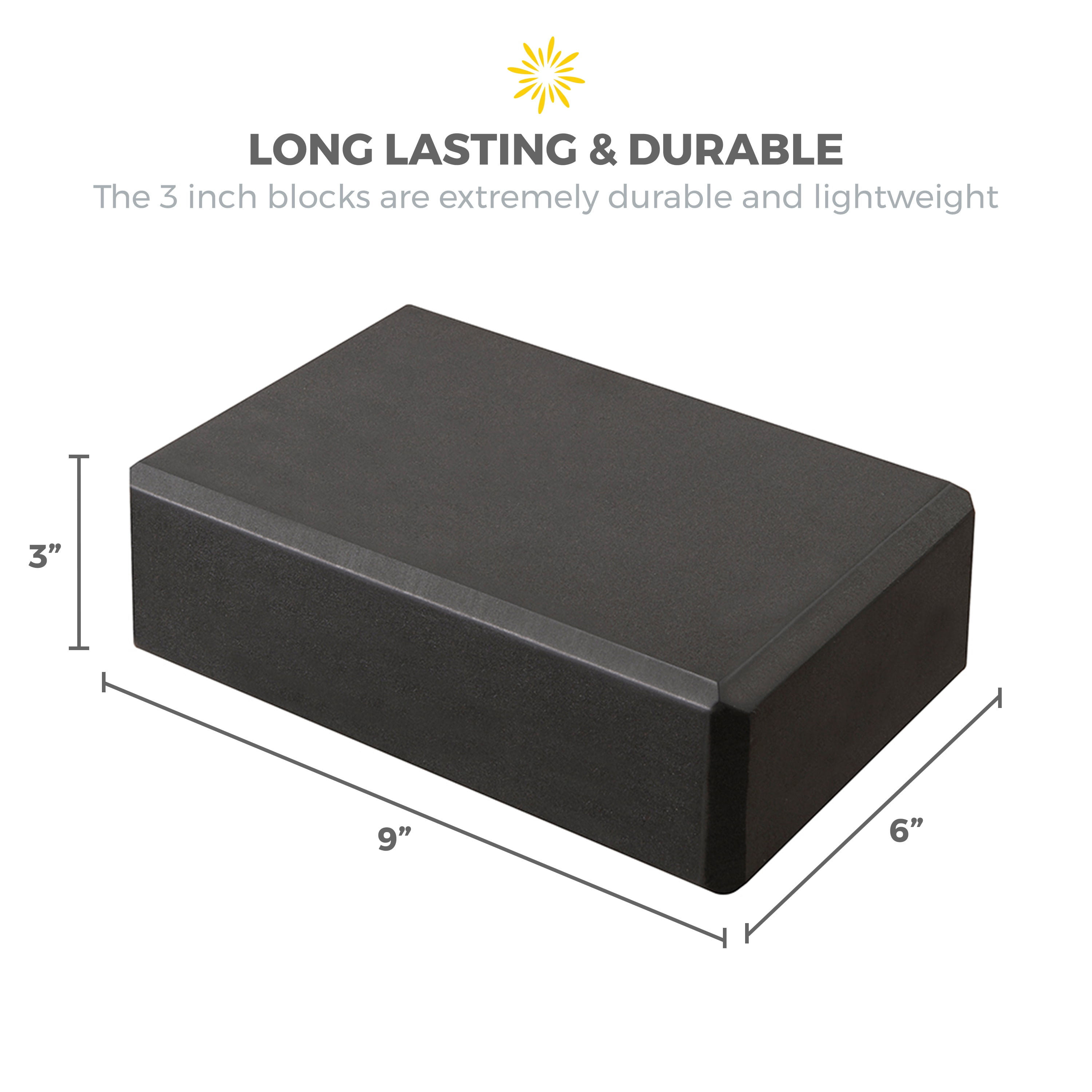 Sunshine Yoga 3" Yoga Block, 10 Pack Bulk EVA Foam Yoga Blocks, Firm and Supportive Yoga Brick, Balance Foam for Stretching, Pilates, and Workout, 3" x 6" x 9", Black