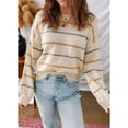 thumbnail image 6 of Womens Striped Ribbed Edge Sweater Long Sleeve Crewneck Drop Shoulder Fall Sweaters Top  XL, 6 of 8