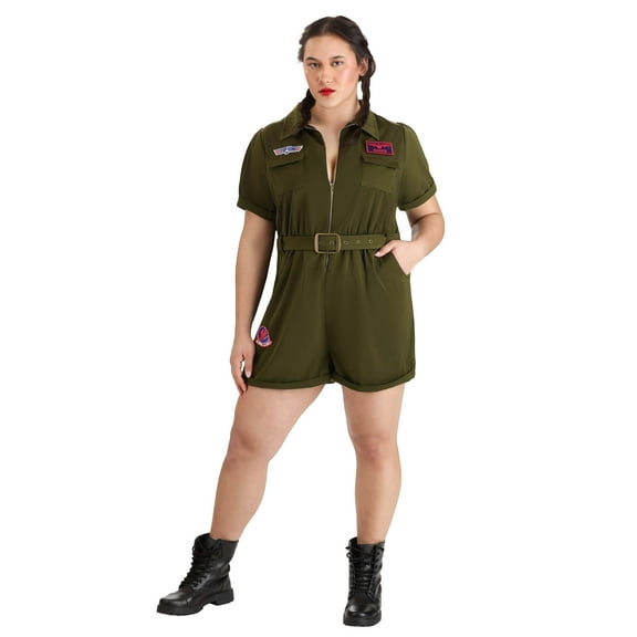 Plus Size Top Gun Flight Suit Romper Costume for Women
