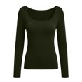 thumbnail image 3 of Long Sleeve Undershirt for Women Scoop Neck Slim Fit Basic Top Layering Tee Thermal Tops for Women Green M, 3 of 6