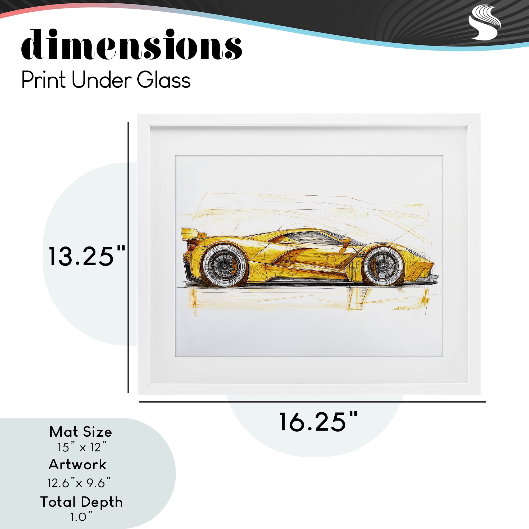 Stupell Industries Yellow Sports Car Whimsicality White Framed Print Under Glass, design by Steve Hunziker