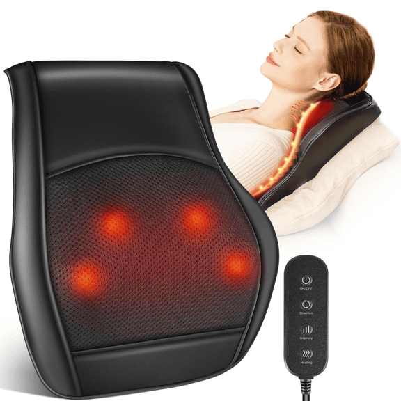 SPACEMUSE Deep-Kneading Shiatsu Neck & Back Massager with Heat for Full Body Pain Relief, Smart Timer, Adjustable Intensity Massage Pillow for Home, Office, Ideal Gift for Family & Friends, Black