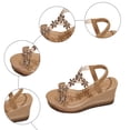 thumbnail image 6 of Rokment Glitter Crystal Flowers Platform Wedge Sandals for Women Sparkly Rhinestones Elegant Chunky High Heels Elastic Ankle Strap Bride Wedding Dress Summer Shoes Beach Khaki Size 6.5, 6 of 8