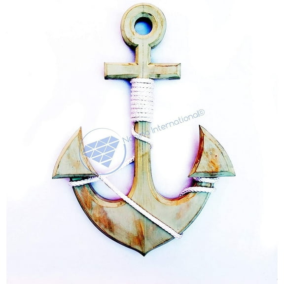 Nagina International Nautical Antique White Roped Neem Wood Hand Crafted Anchor | Pirate Beach Home Decor Gift (24 x 18 x 1.25 Inches)