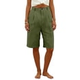 thumbnail image 5 of Lumtrix Women'S Casual Bermuda Shorts Button Down Elastic Waist Wide Leg Knee Length Summer Beach Vacation Shorts With Pockets Army Green S, 5 of 5