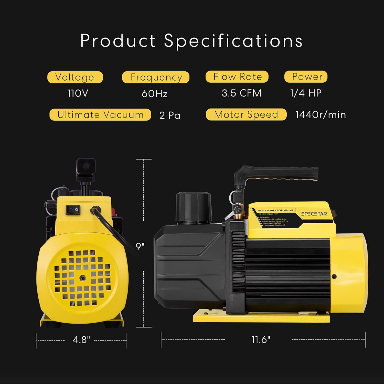 VIVOHOME 110V 1/4 HP 3.5 CFM Single Stage Rotary Vane HVAC Air Vacuum Pump for R12 R22 R134a R410a Systems 330ml Oil Included