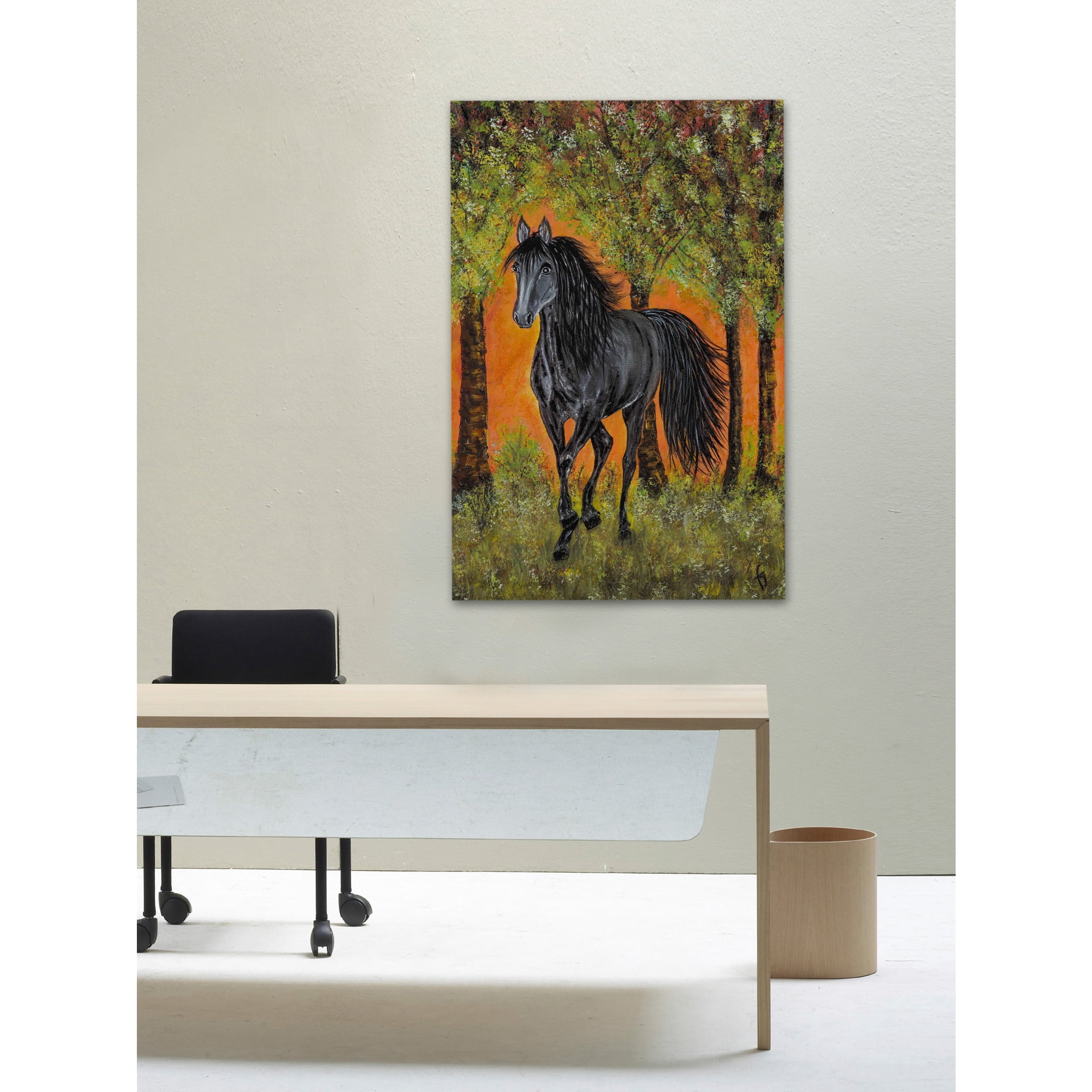 "Bluejean Friesian Horse" Painting Print on Wrapped Canvas