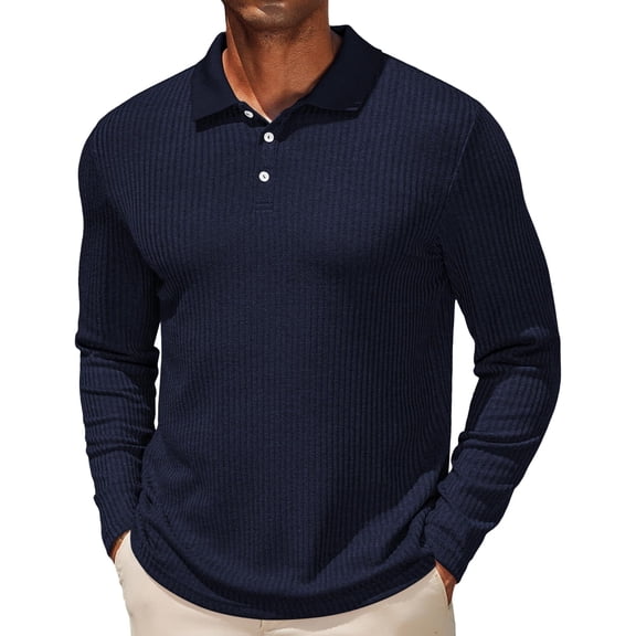 COOFANDY Men's Casual Polo Shirts Long Sleeve Textured Knit Tee Shirt Wrok Tshirts