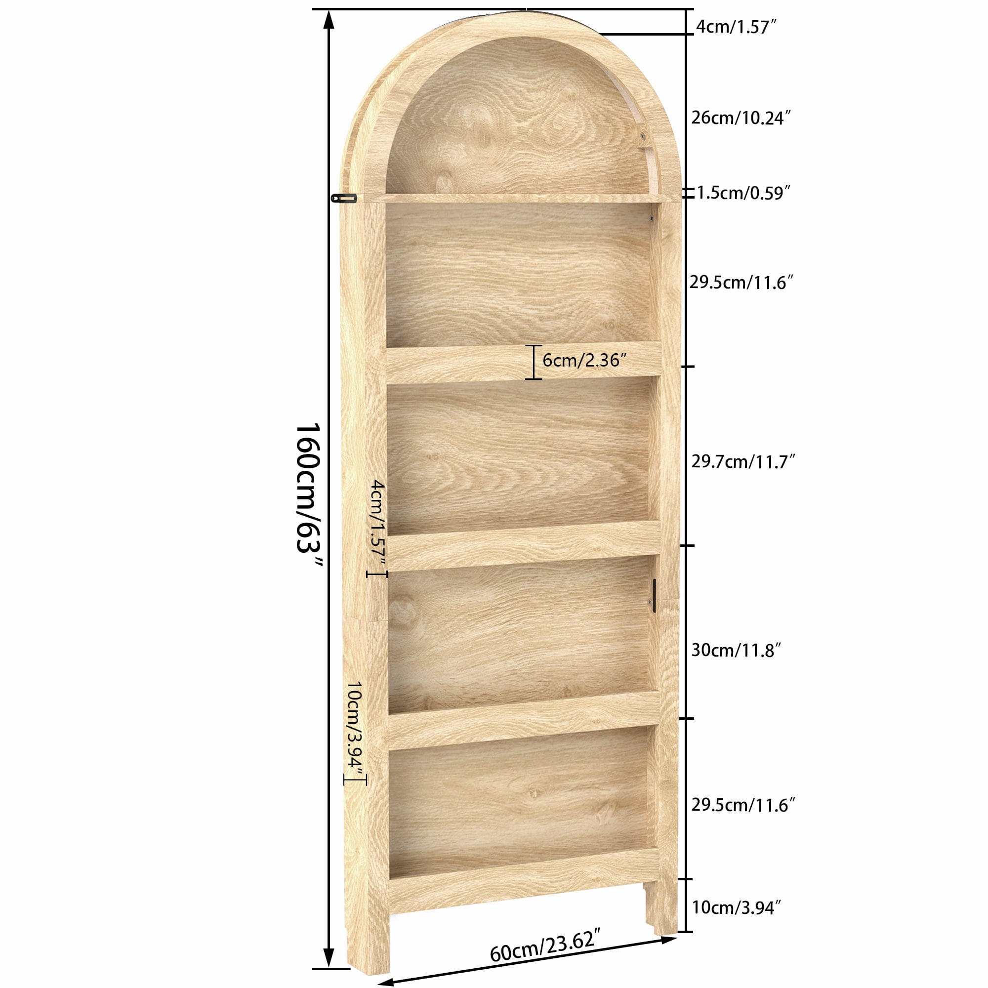 Arched Behind The Door Storage Narrow 5- Tier Open Display Bookshelf Wall Mount Display Rack for Living Room Bedroom