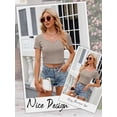 thumbnail image 6 of Hibeli Women V Neck Short Sleeve Solid Color Slim Crop Top, 6 of 7