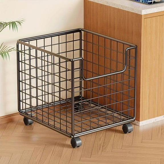 1pc Metal Storage Basket with Wheels, Multifunctional Organizer for Laundry, Bathroom and Kitchen, Without Lid, Home Organization Baskets, Boxes and Containers, Shelf Baskets