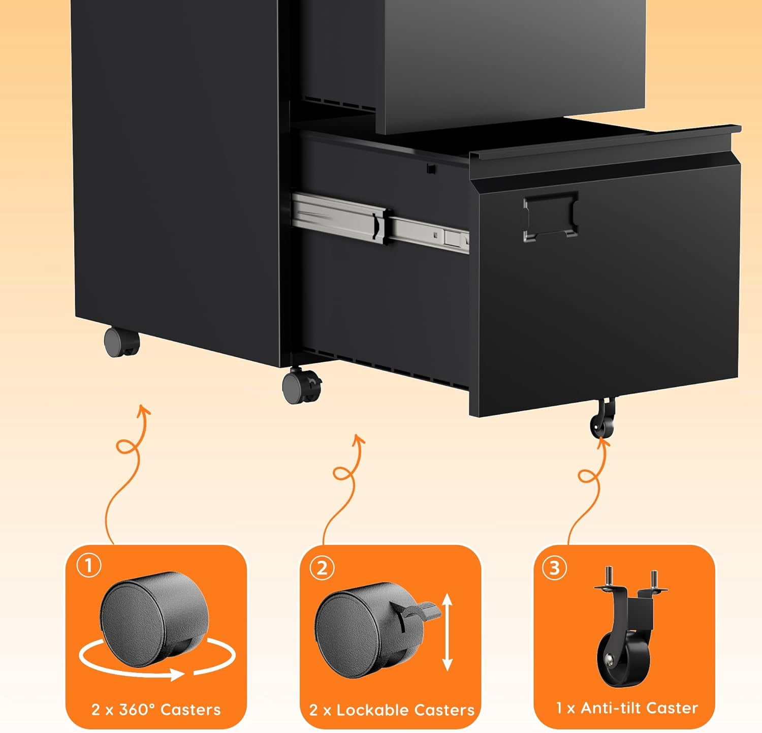 Black Metal 2 Drawer Mobile File Cabinet - 19.69 in Width Under Desk Cabinet for Office Home Legal Letter Size Storage