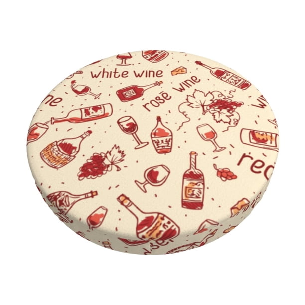 Disketp Red Wine Funda Redonda para Taburete, Funda de Cojín para Silla de Bar Suave y Elástica-14 inch