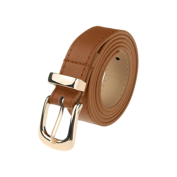 CINTURÓN DE CUERO SINTÉTICO INSPIRADO EN CHIC para Mujeres con Hebilla Dorada/Plateada, Cinturones Casuales de 0.9" de Ancho para Jeans, Pantalones y Vestidos 42.1x0.9" (LxA) Hebilla Dorada-Marrón