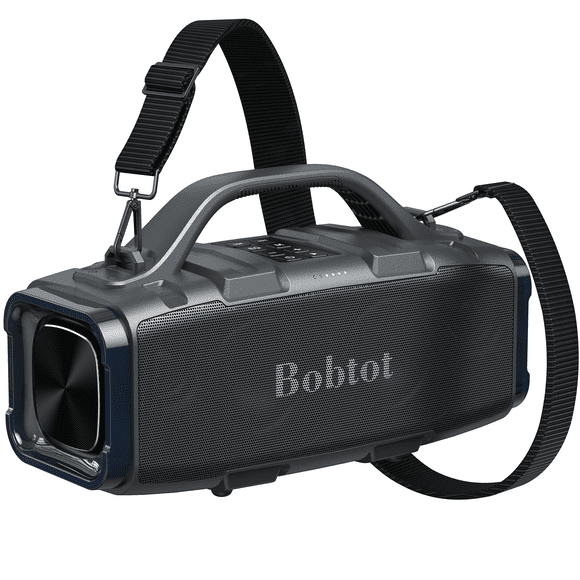 Bobtot Altavoz BT con graves profundos, subwoofer 60W, mic. integrado, 25 h de reproducción, altavoz inalámbrico portátil impermeable IPX6 con asa, ecualizador, ideal para exteriores, camping y playa