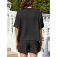 thumbnail image 3 of ValueVibe Outfit Sets for Women 2 Piece Short Sleeve Shorts Lounge Sets Crew Neck Casual Ribbed Pajama Sets with Pockets, Black S, 3 of 8