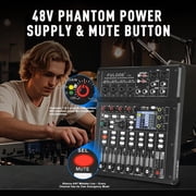 Digital Mixer 8 Channel Compact Audio Mixing Console with 16 DSP Effects, Professional 6-Band EQ DJ Music Sound Mixer with 2.0 USB Port, Bluetooth & PC Debugging for Recording Live Performance