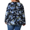 thumbnail image 4 of DARING DIVA Women's Plus Size Floral Long Sleeve Pleated Crew Neck Blouse 1X Dark Blue, 4 of 6