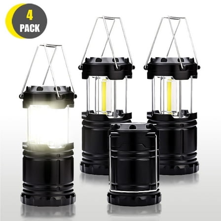 EssentLife COB Camping Lantern 4-Pack, Collapsible Battery powered ,Ultra Bright, Water Resistant, Portable Emergency Lights