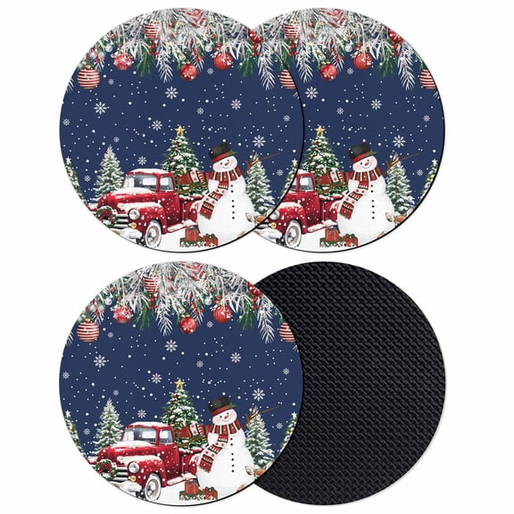 Navy Blue Christmas Coasters Set of 4, Absorbent Coasters for Drinks, Snowman Xmas Truck Balls Tree Coaster for Desk Coffee Table Protection, Home Decor House Warming Gifts 4"
